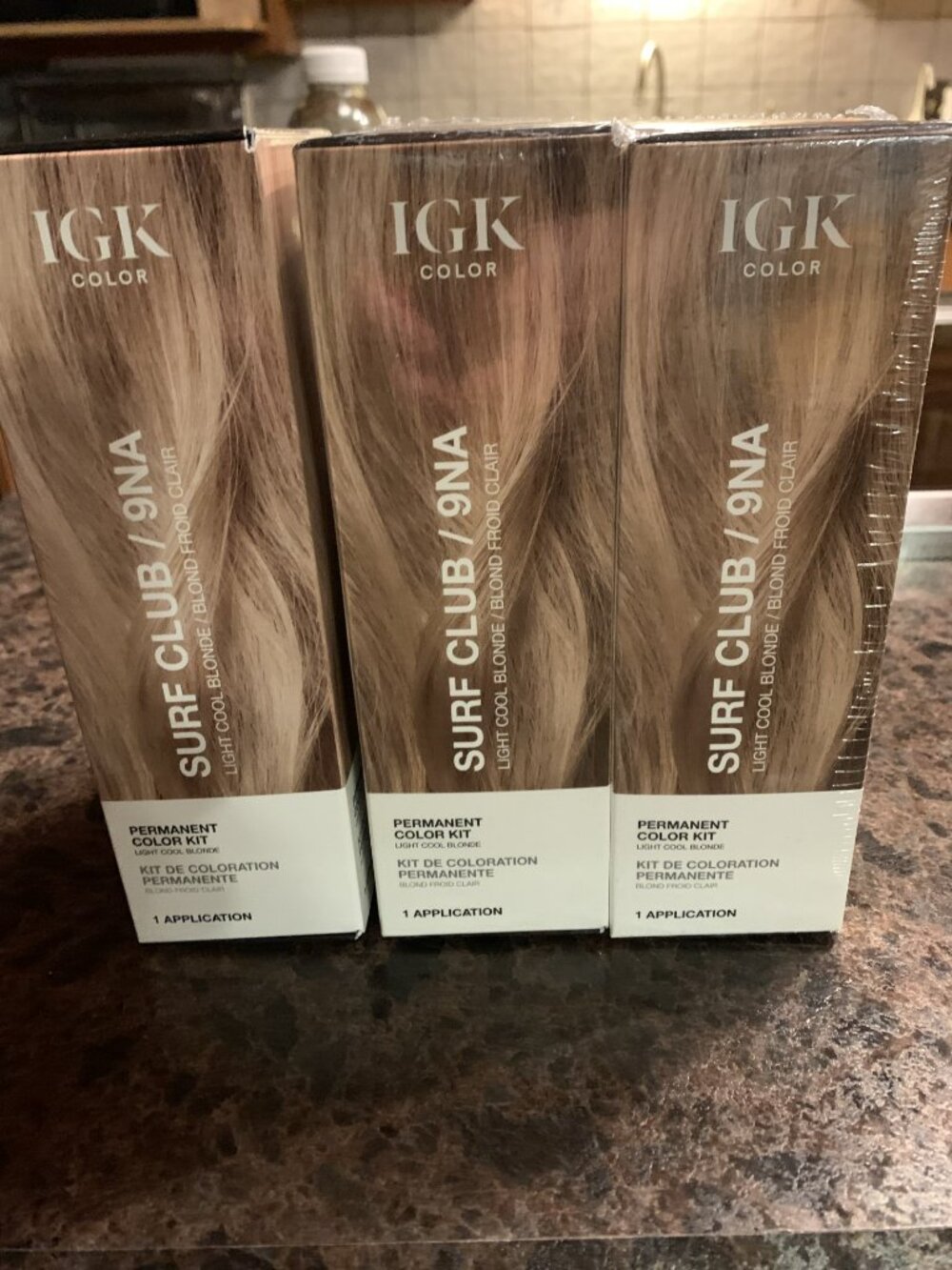 THREE boxes of IGK 9NA SURF CLUB permanent haircolor sealed